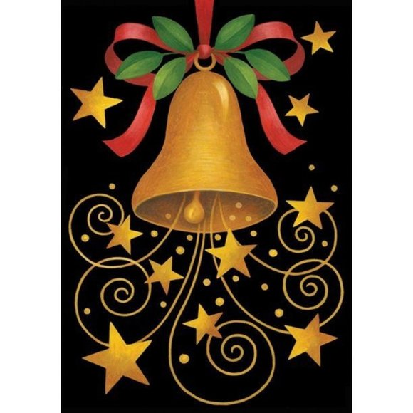 TOLAND FLAG Garden Flag CHRISTMAS BELL Stars Bow12.5" x 18" NIP - Picture 1 of 2